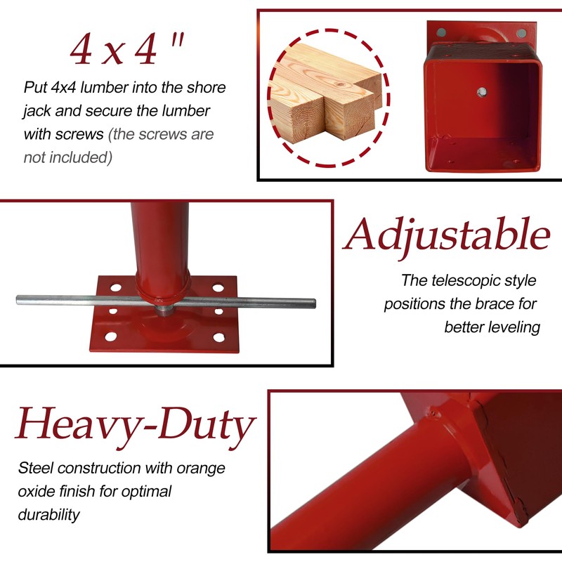 4x4 Screw Jack, Adjustable House Floor Jacks for Leveling, 14.5"