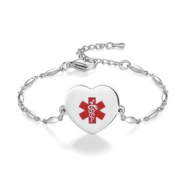 LinnaLove Medical Alert Bracelet for Women Adjustable Stainless steel Heart Charm Medical jewelry (Silver Droplets,DNR Do Not Resuscitate)