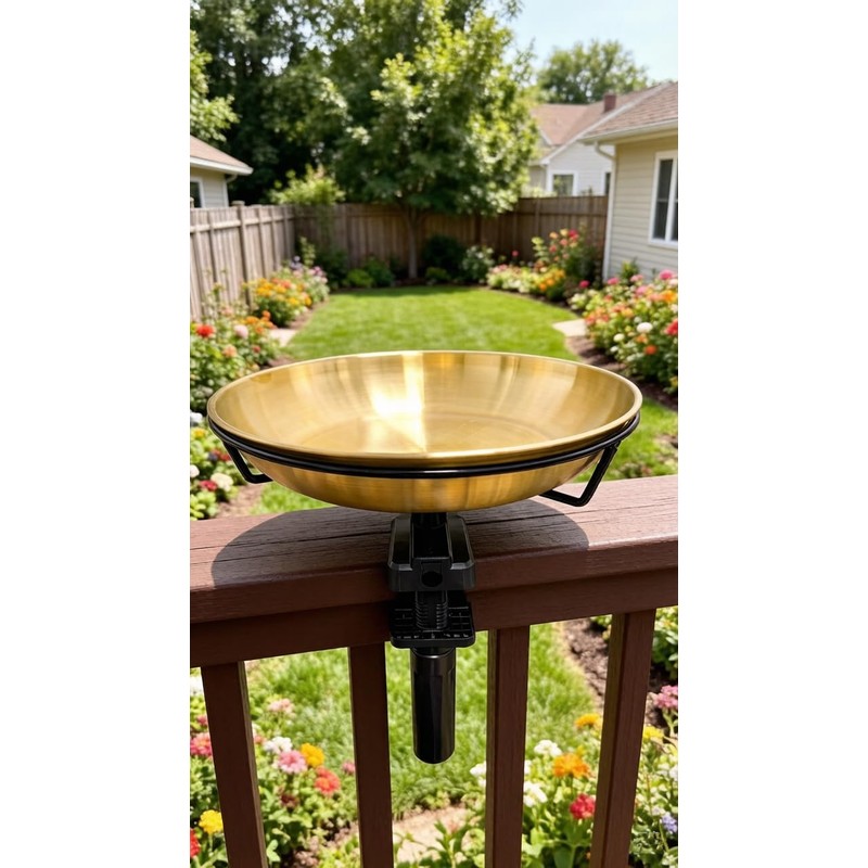 10" Bird Bath/Birdseed Feeding Tray with 3" Clamp Railing/Fence Mount