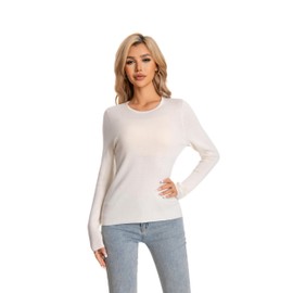 WOSICA Women's 100% Extrafine Merino Wool Long Sleeve Crew Roll Neck Pullover (Ivory S)
