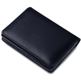 RATOM Men's Business Card Holder, Genuine Leather (Natural Sheep Leather, Large Capacity, Holds 60 Sheets), dark navy
