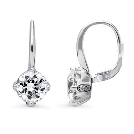 BERRICLE Sterling Silver Solitaire 4 Carat Round Cut Cubic Zirconia CZ Anniversary Leverback Dangle Drop Earrings for Women, Rhodium Plated