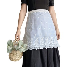 Small snail Short Waist Apron White Lace Embroidery Half Aprons Vintage Polyester Women Apron Kitchen Pinafore for Flower Shop Restaurant Café Pottery Hotel
