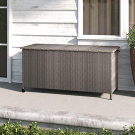 Grand patio Outdoor 108 Gallon Large Wicker Storage Box with Lid for Patio Furniture Cushions Garden Tools Pool Accessories, Greige Small