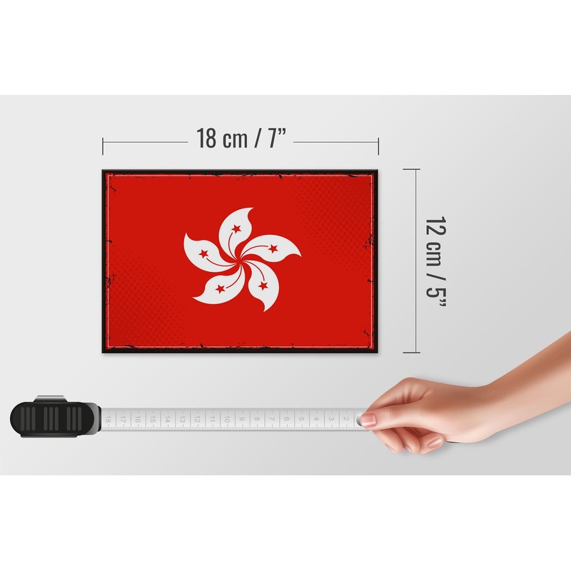 Wooden Sign Hong Kong Flag 18 x 12 cm Retro