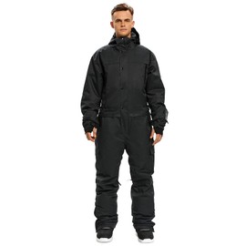 SNBOCON Mens One Piece Ski Suit Colorful Jumpsuits Snowboard Snowsuits Winter Outdoor Waterproof for Snow Sports(L,Black)