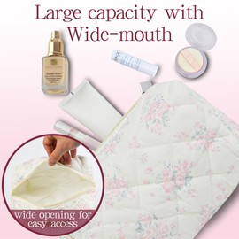 AMZMA Quilted Makeup Pouch,Cotton Puffy Makeup Bag, Coquette Cosmetic Bag for Women and Girls, Aesthetic Organizer Bag, Cute Flower Travel Toiletry Bag, Pink rose