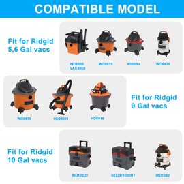 DTTEOME VF3503 Vacuum Bags Compatible with Ridgid 5 to 10 Gallon Wet/Dry Vacs, for Ridgid Shop Vac bags 6-9 Gallon, Size B VF3503 Sturdy Double Layer Vac Filter Bags, 3Pack