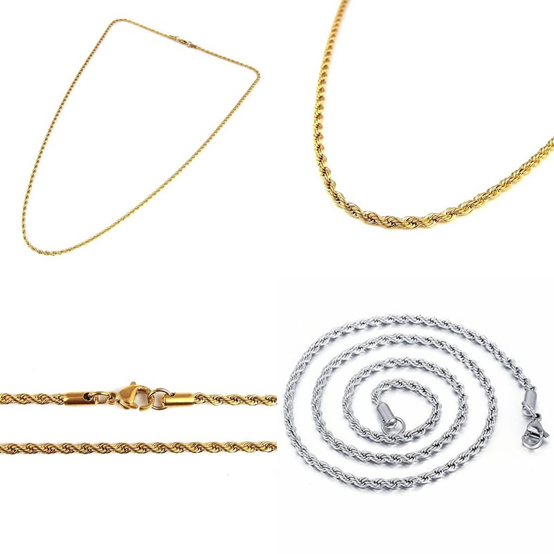 LUXSTAR Twisted Chain Necklace, Men's, Women's, 18K Coating, Hypoallergenic, Stainless