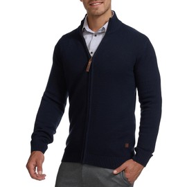 Indicode INLut Men's Cardigan with Stand-Up Collar and Zip | Cardigan Fine Knitted Jacket for Men, navy