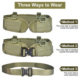 Finderomend Tactical Molle Battle Belt Set, Metal Quick Release Buckle Combat Belt, Nylon Duty Belt with Accessory Pouch for Law Enforcement Shooting Hunting (Military Green)