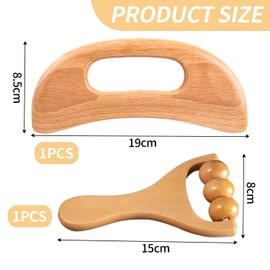 1 Piece of Gua Sha Board and 1 Piece of Roller, Massager, Wooden Massage Tool, Multi-Function Roller, Muscle Relaxation Tool, Suitable for Neck, Back, Legs, Etc.