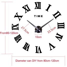 Mirror Surface 3D DIY Wall Clocks Modern Design Room Decorative Wall Watches (Black)