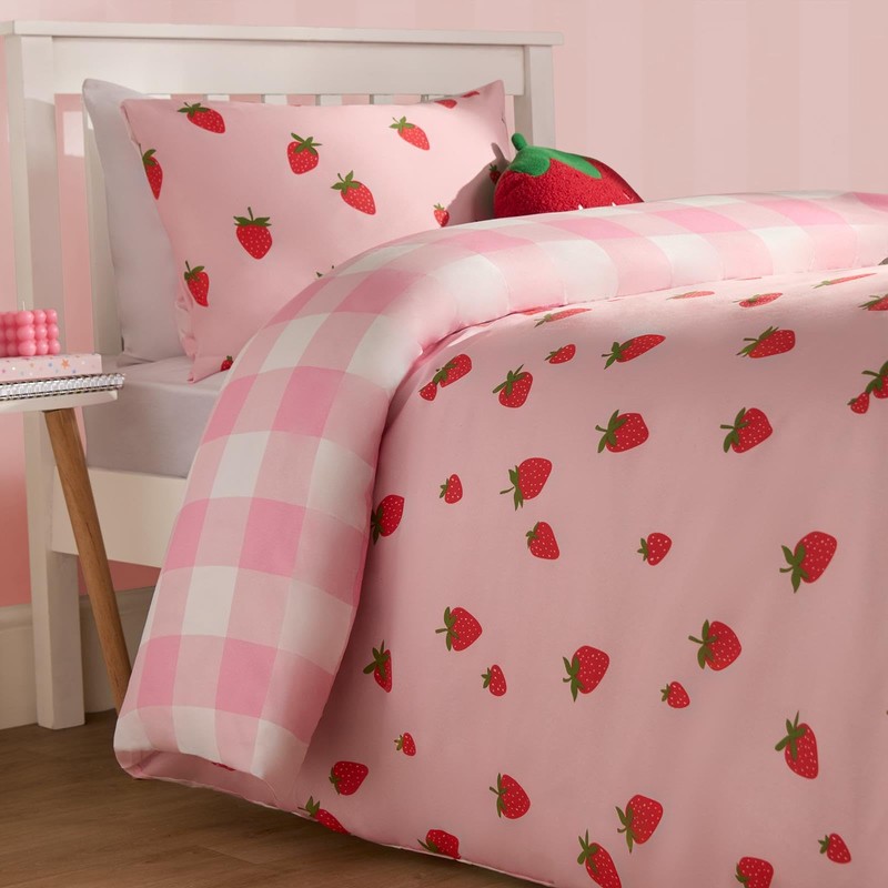 OHS Check Bedding Strawberry Print, Kids Girls Single Duvet Covers