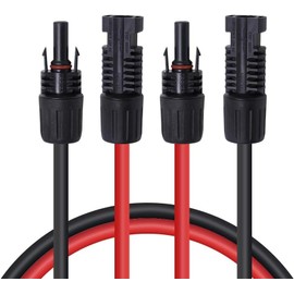 Renogy 20FT 10AWG Solar Panel Pair Extension Cables Male and Female Connectors 1 Pair (Red and Black)