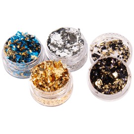 VGSEBA Gold Foil Flakes for Resin, Paxcoo Gold Foil Flakes, Metallic Leaf for Nails,Nails Decorative Flakes - Imitation Gold Flakes Stickers for DIY Nail Art, (Blue-gold, Silver, B-gold, Black-gold).