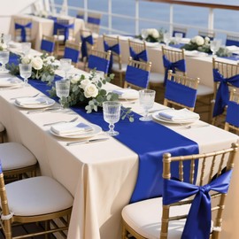 SHEJIZE 10 Pack Royal Blue Satin Table Runner 12x108 Inches Long, Bright Silky Smooth Satin Table Runner Table Decor for Wedding Banquet Christmas Prom Event Birthday Party