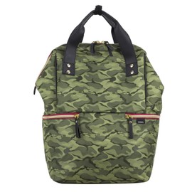 BODHI Doctor Bag Style Top Load Backpack Purse With Front Large Zipper Pockets, Green Camo/Black