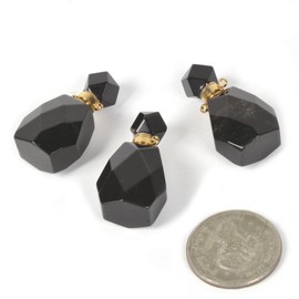 Justinstones Natural Healing Black Obsidian Perfume Bottle Pendants Gemstone Charm 36mm Pendant Bead for Jewelry Making Oil Diffuser DIY