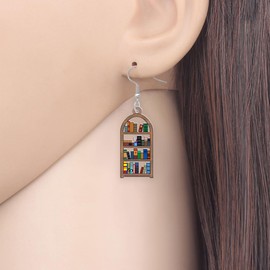 TIZURO Back To School Acrylic Cute Stackable Books Earrings Fun Bookshelf Dangle Novelty Jewellry For Women Librarian Teacher's Day Charms Gifts (Coffee)