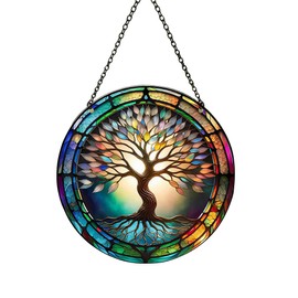 2D Plane Tree Of Life Garden Ornaments, Round Acrylic Garden Hanging Ornaments Creative Decorative Pendant, Suitable For Windows Corridors And Courtyard Hanging Garden Ornaments Outdoor