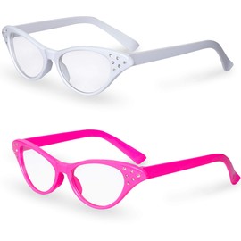 Pink/White Cat Eye Retro Costume Dress Up Hip Hop Rhinestone Glasses (2 Pack)