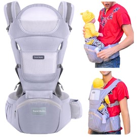 Travel Buddy Baby Carrier | 4-in-1 with Hip Seat and Sling | Adjustable Size for Dad & Mom | Back & Lumbar Support | Ergonomic M Position Develops Healthy HIPS | 3-44lbs Newborn & Toddler Carrier