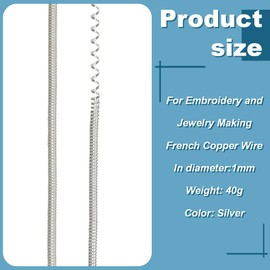 BENECREAT 40 Gram French Metal Wire, 18 Guage Embroidery Material Wire, Light Silver Round Copper French Metalic Wire for Embroidery Beading Jewelry Making