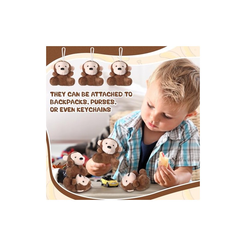 Shappy 50 Pcs Mini Plush Monkey Keychains - Cute Stuffed