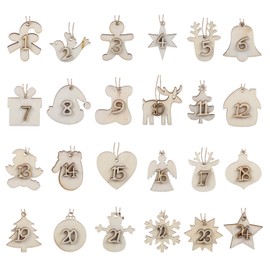 Naler Christmas Advent Calendar 2024 Numbers Wooden 1 to 24 Wood Pendants Countdown Calendar Gift Tags for Christmas Tree Ornaments Hanging