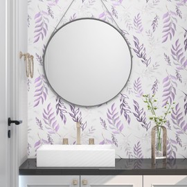 White Purple Leaf Wallpaper Peel and Stick, Botanical Leaves Contact Paper, Vintage Vinyl Wall Paper Self Adhesive Waterproof for Bedroom Cabinet Shelf Drawer Table Countertop Decor 17.5" x 118"