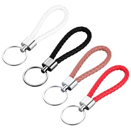 Classicseali Pack of 4 Woven Keyrings, Braided Key Fob, Leather Key Pendant for Men and Women, Moto and House Keys (Black, Red, White, Brown)