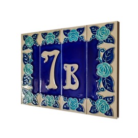Phosphorescent Hand Painted Italian Ceramic Number & Letter Tiles Rose Design House Numbers Tile Size: 15cm x 5cm (Number 1)