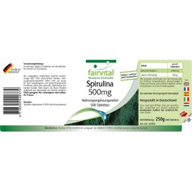 Fairvital Spirulina Tablets 500 mg – High Dose – Vegan – 500 Tablets – Spirulina Platensis – No Additives