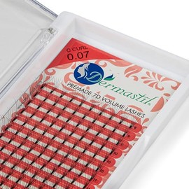 Dermastil 7D Premade Handmade Volume Eyelashes, C Curl, Thickness 0.07 mm, Ready Fan without Knots for Eyelash Extension, PBT Vegan, 16 Strips Box (14 mm)