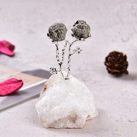 AMOYSTONE - Figura de pirita natural sobre base de ágata de geoda, con cristales de árbol de dinero, Feng Shui, para la suerte, árbol de Navidad