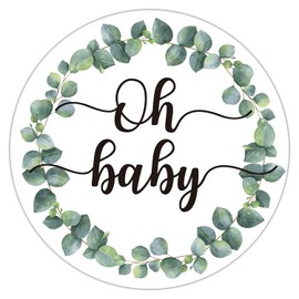 50 Greenery Wreath Oh Baby Gender Neutral Stickers - Baby Shower Favors Stickers - Thank You Labels for Baby Shower 2 Inch.