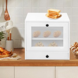 Unbranded Bread Box for Kitchen Countertop 2 Layer Wooden Bread Storage Organizer White