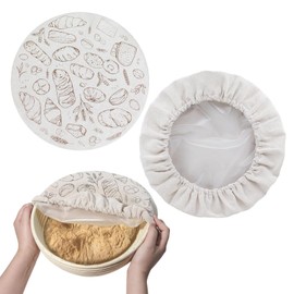 2 Pack 10″ Shower Caps for Sourdough Bread, Reusable Cloth Bowl Covers with Plastic Liner，Large Bowl Covers for Bread Proofing