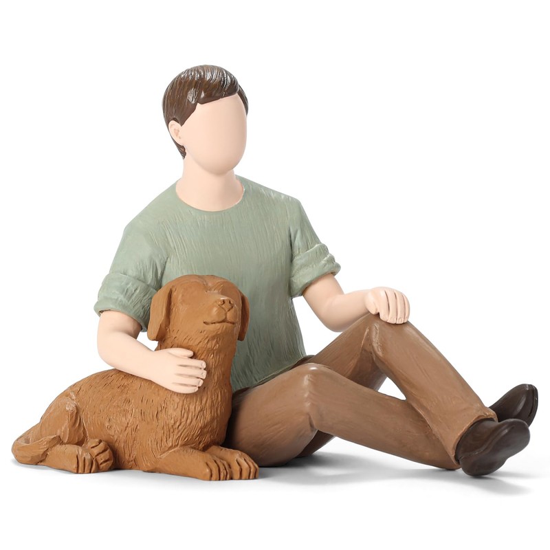 Carracci Man with Dog Figurines Statues, Boy and Dog Friendship