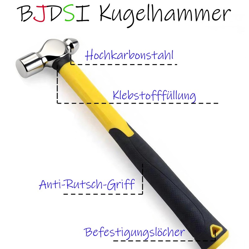 BJDSI Ball hammer 220 g, reinforced, polished, impact-resistant plastic handle.