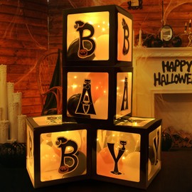 Halloween Decorations Balloons Boxes 4 Pcs Transparent Box with 4 LED Light Strings - Baby Shower Party Supplies Decoration - A Baby is Brewing