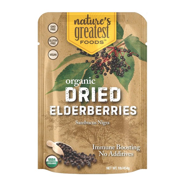 Organic Dried Elderberries, 1 lb Bulk, Immune Boosting, No Additives,