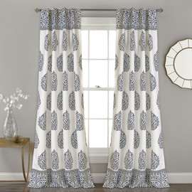 Lush Decor Teardrop Leaf Curtains Light Filtering Window Panel Set for Living, Dining, Bedroom (Pair), 84” x 52”, Navy