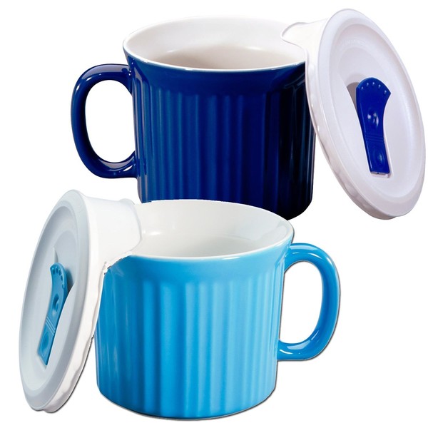 Corningware 20-oz Pop-ins Mug Set Includes 2 Mugs with Vented Plastic Lids (Pool Blue & Blueberry)