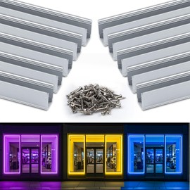 GZBtech 10 Pack Aluminum Channels for 0.4''x0.79 RGB Multi Color LED Neon Rope Lights, U-Shape Mounting Track Channels Brackets for Neon Lighting Installation