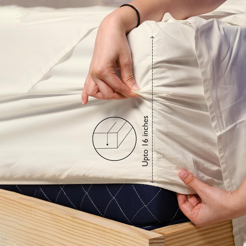 LINENWALAS Single Fitted Sheet with Pillowcase, 100% Cotton Percale Deep