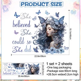 Buiory Blue Inspirational Wall Quote Decals She Believe She Could So She Did Wall Stickers DIY Peel and Stick Butterfly Positive Sayings Mural for Women Girls Bedroom Living Room Wall Decor