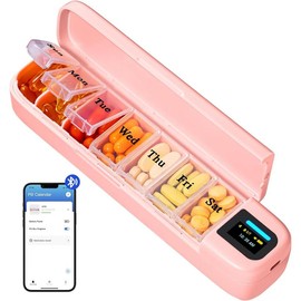 Smart Pill Organizer with Alarm, Bluetooth Daily Once a Day Pill Box 7 Day with APP, Weekly Travel Pill Case, Portable Pill Reminder for Medicines, Supplements and Vitamins (White) - Color: Pink