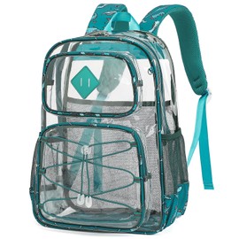 Lreneilu Clear Backpacks for Girls Women, Heavy Duty PVC Transparent Back Pack See Through Boys Kids Clear Bookbags for School Dinosaur Green